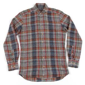 SuitSupply Dress‎ Shirt Mens 38 15 Multi Color Plaid Italian Linen Button Up L/S